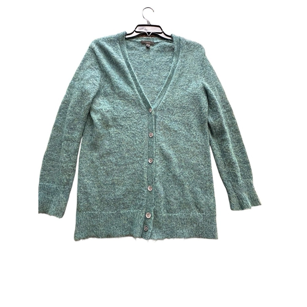 J CREW KID MOHAIR CARDIGAN‎ SWEATER SHEER KNIT GREEN Size Small #KL14-8 - Picture 9 of 9